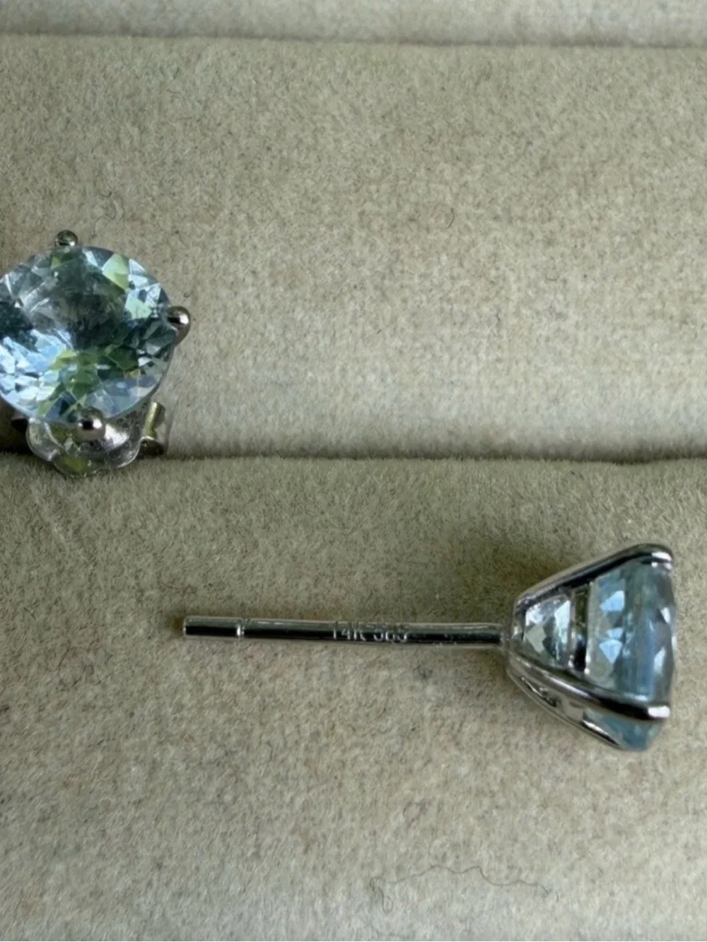 Genuine Aquamarine 14KT White Gold Stud Earrings